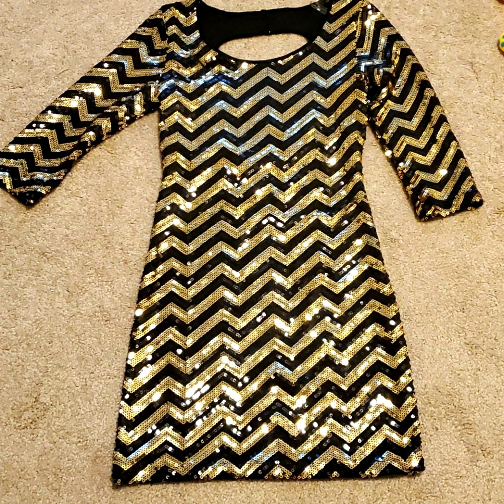 Black and gold holiday party dress